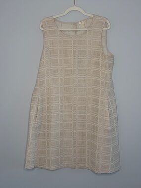 Eileen Fisher Cream Textured Sleeveless Shift Dress Medium Linen blend Summer